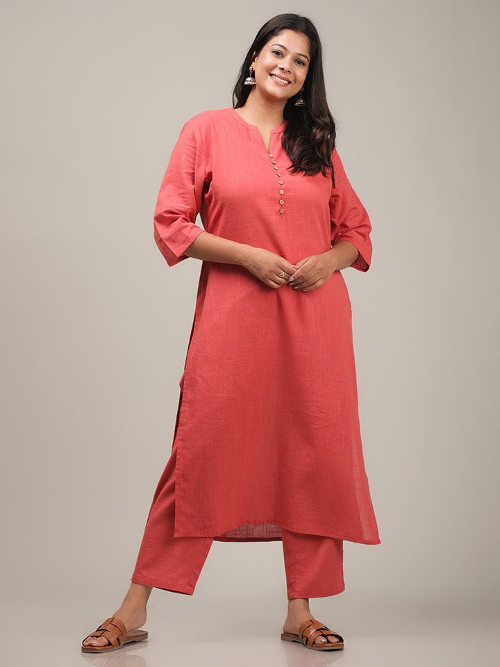 Aramya Straight Soft Cotton Solid Women's Kurta - Orange