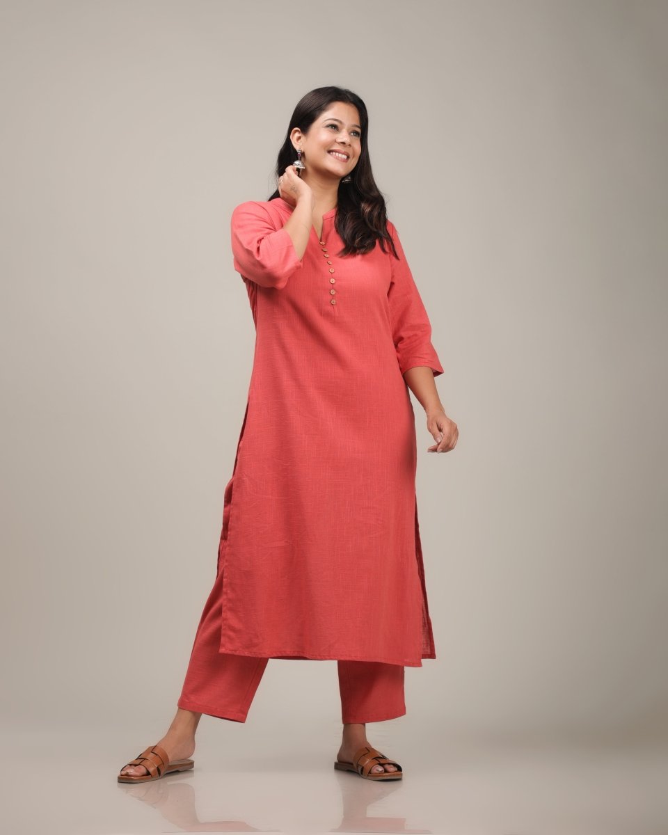 Aramya Straight Soft Cotton Solid Women's Kurta - Orange