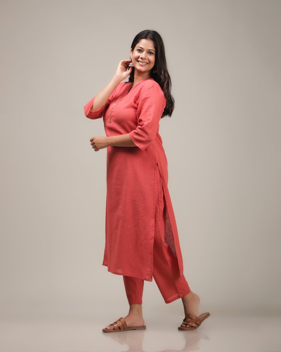 Aramya Straight Soft Cotton Solid Women's Kurta - Orange