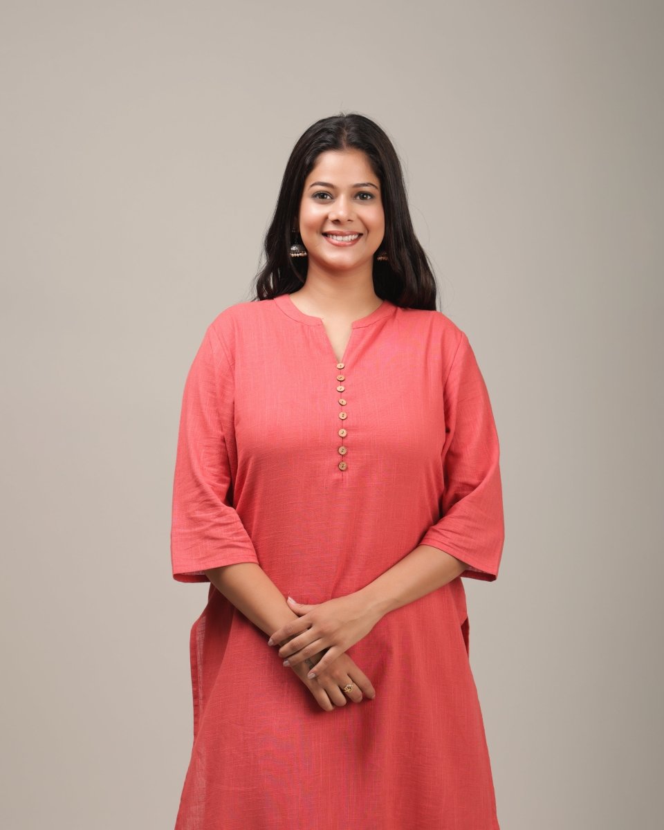 Aramya Straight Soft Cotton Solid Women's Kurta - Orange