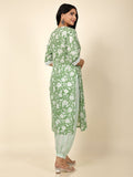 Aramya Straight Soft Cotton Floral Print Women's Kurta Set - Green