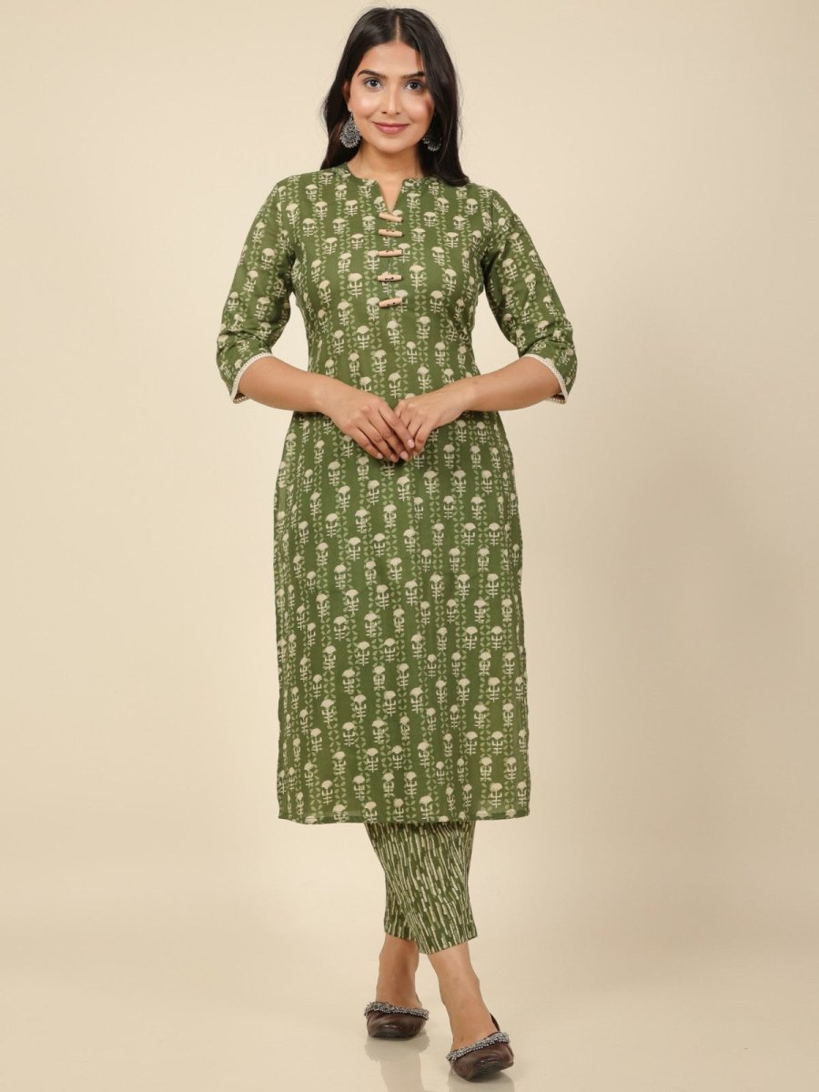 Aramya Straight Soft Cotton Floral Print Women's Kurta - Green