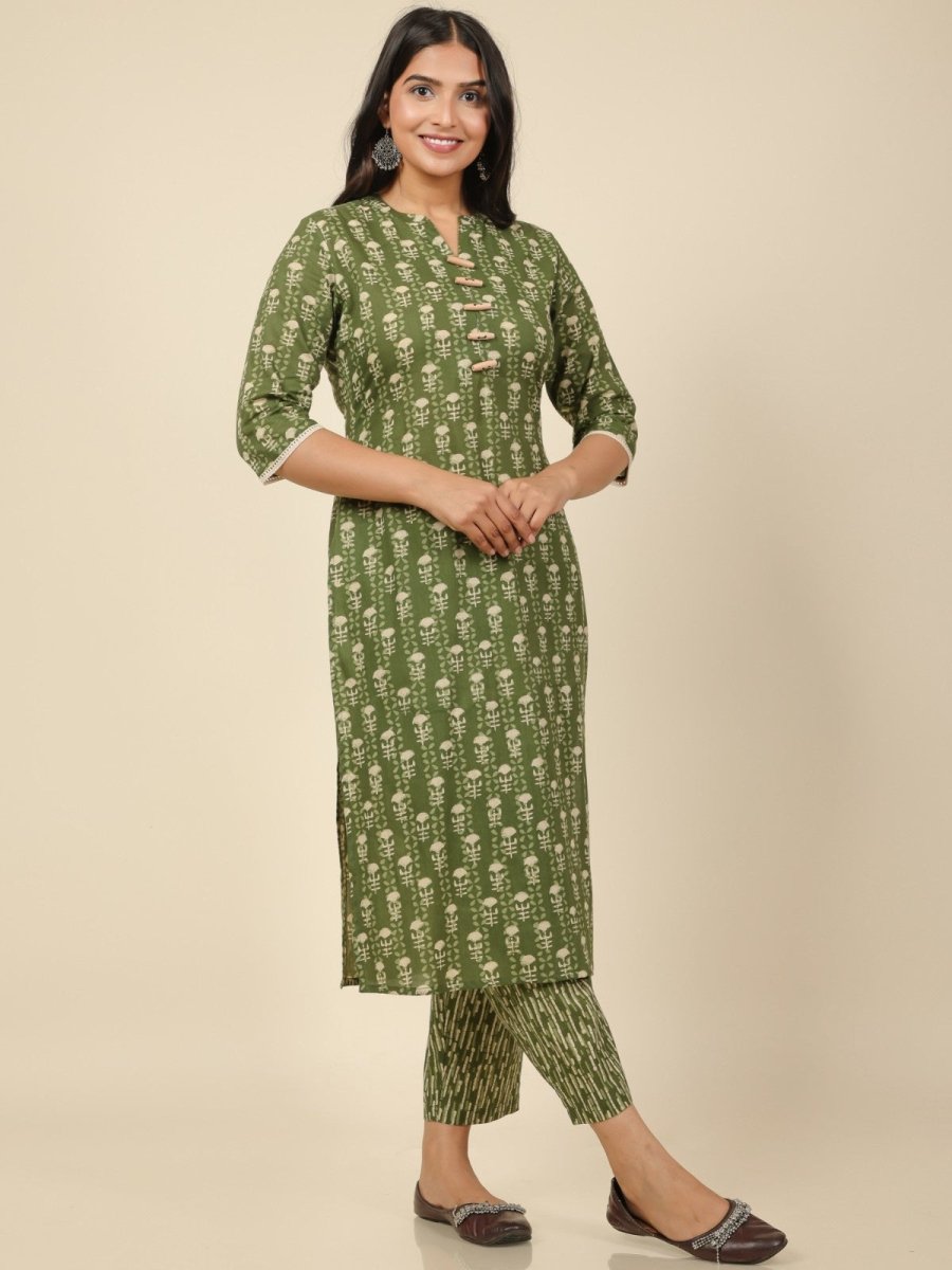 Aramya Straight Soft Cotton Floral Print Women's Kurta - Green