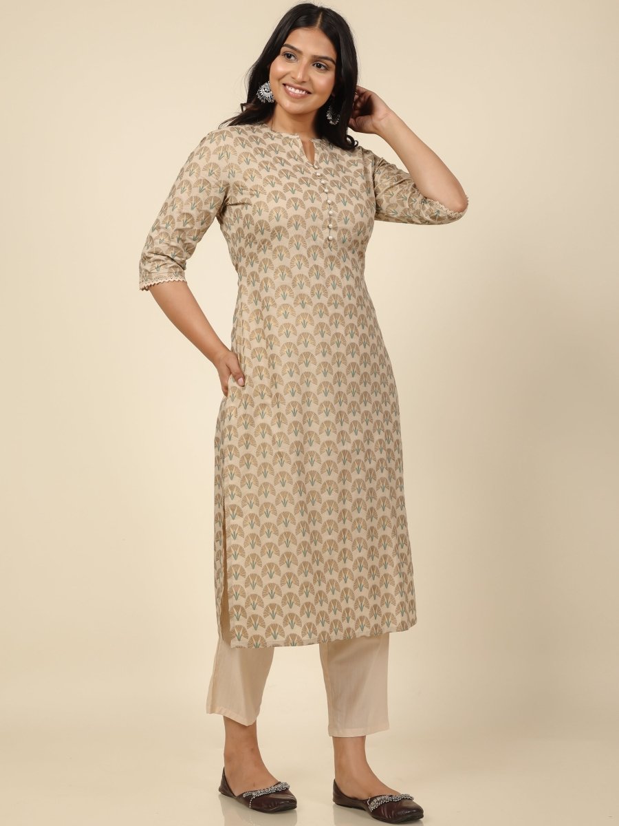 Aramya Straight Soft Cotton Floral Print Women's Kurta - Off White