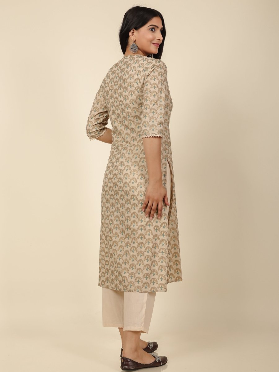 Aramya Straight Soft Cotton Floral Print Women's Kurta Set - Off White