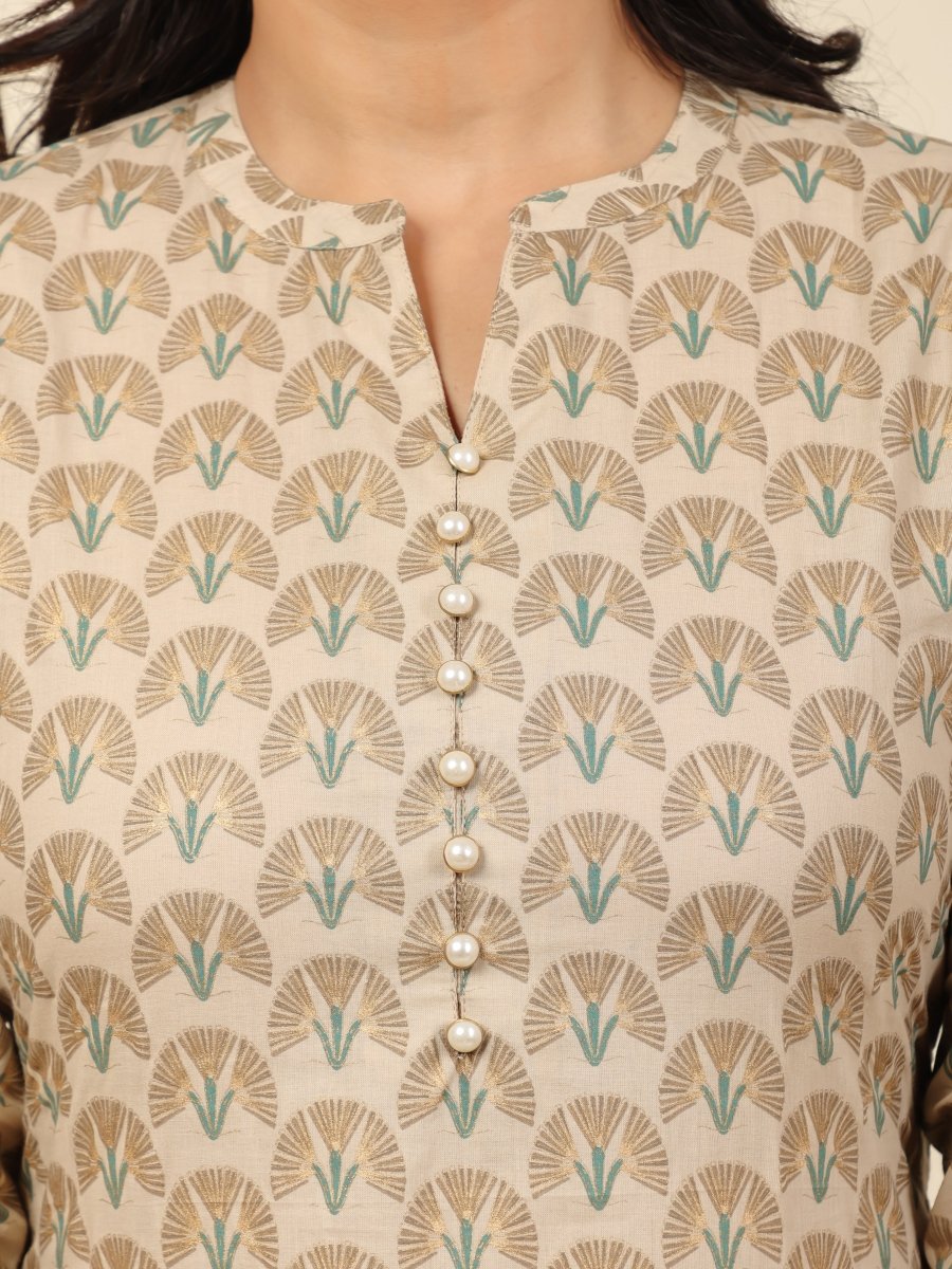 Aramya Straight Soft Cotton Floral Print Women's Kurta - Off White