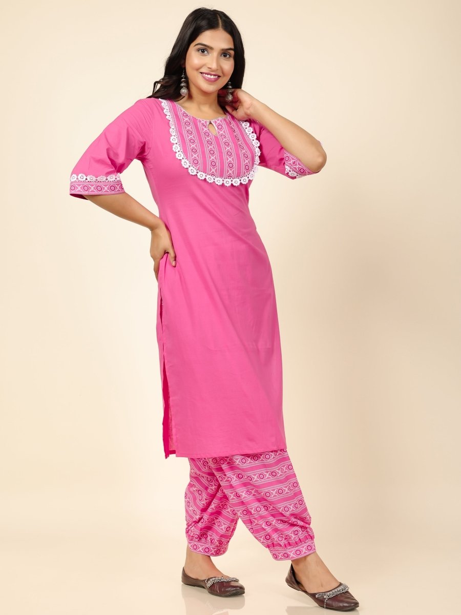 Aramya Straight Soft Cotton Solid Women's Kurta Set - Pink