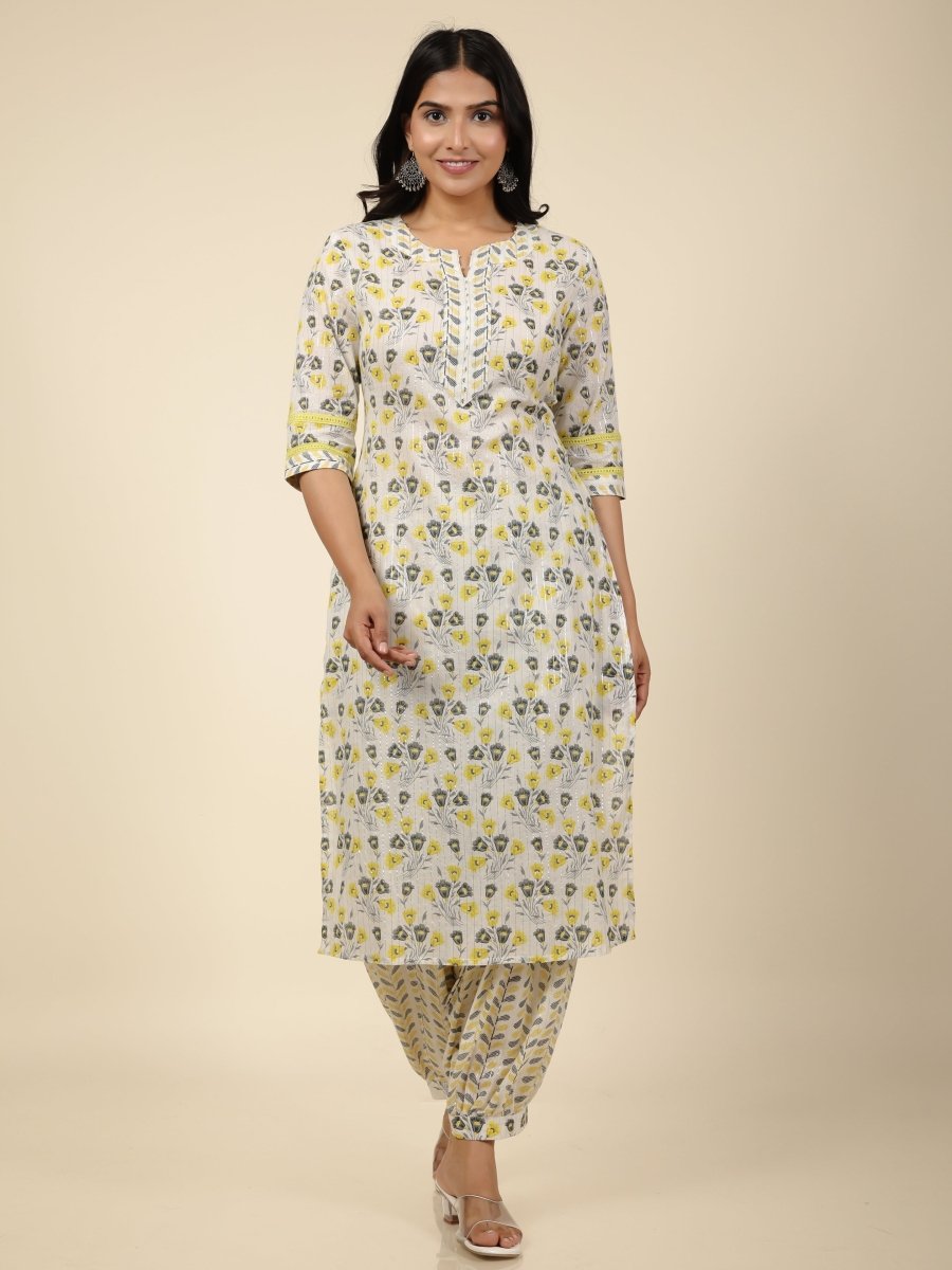 Aramya Straight Soft Cotton Floral Print Women's Kurta - Off White