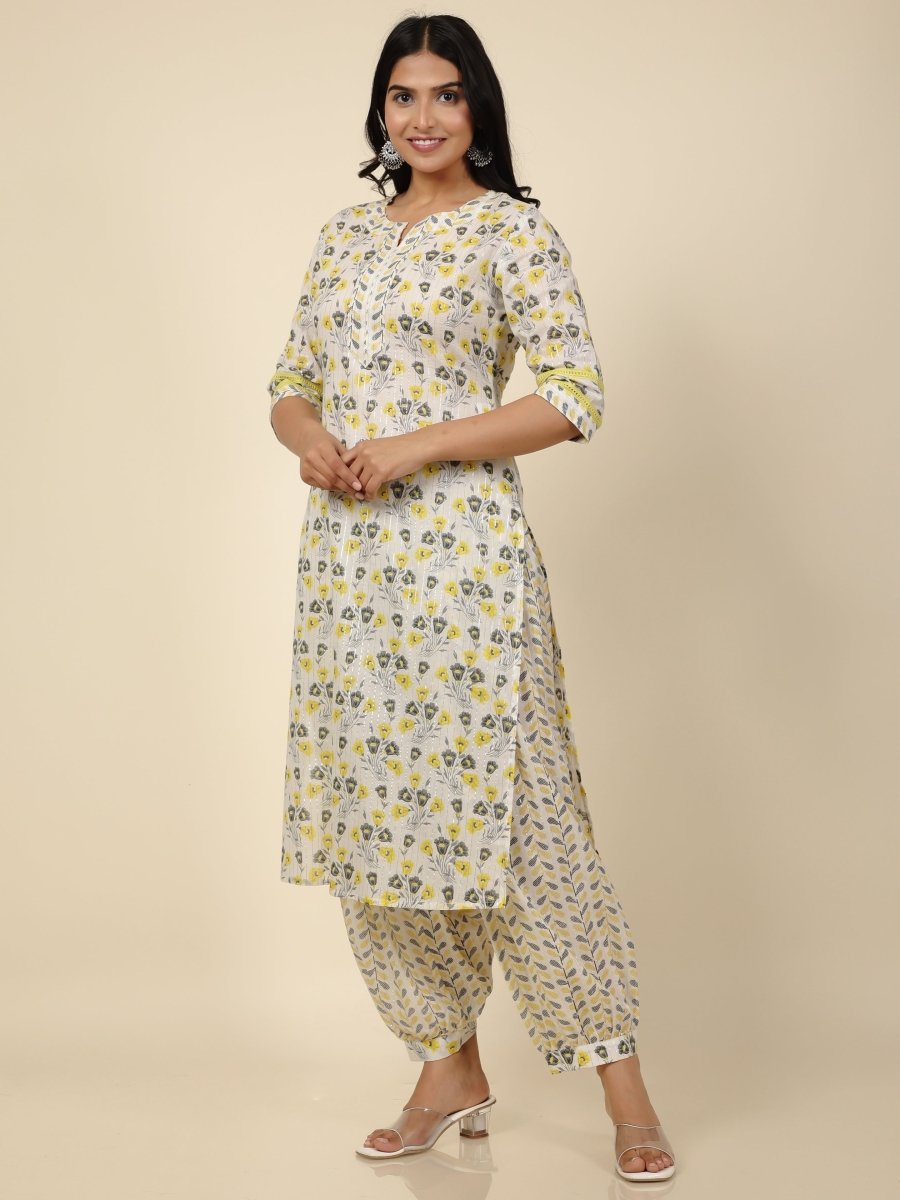 Aramya Straight Soft Cotton Floral Print Women's Kurta - Off White