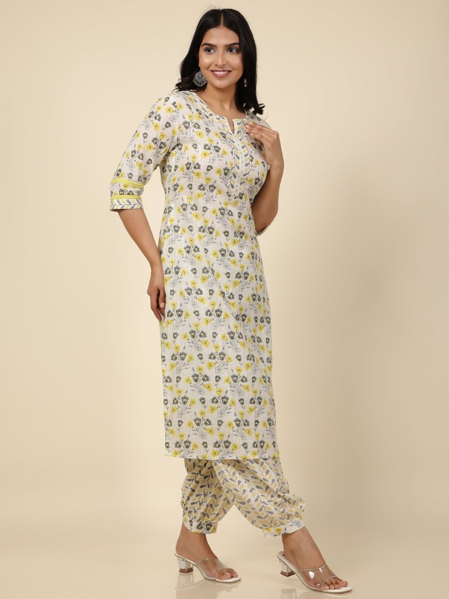 Aramya Straight Soft Cotton Floral Print Women's Kurta - Off White