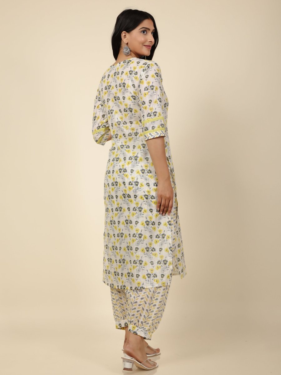 Aramya Straight Soft Cotton Floral Print Women's Kurta - Off White