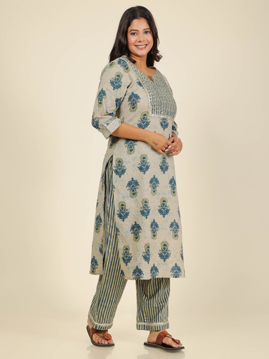 Aramya Straight Soft Cotton Floral Print Women's Kurta - Beige