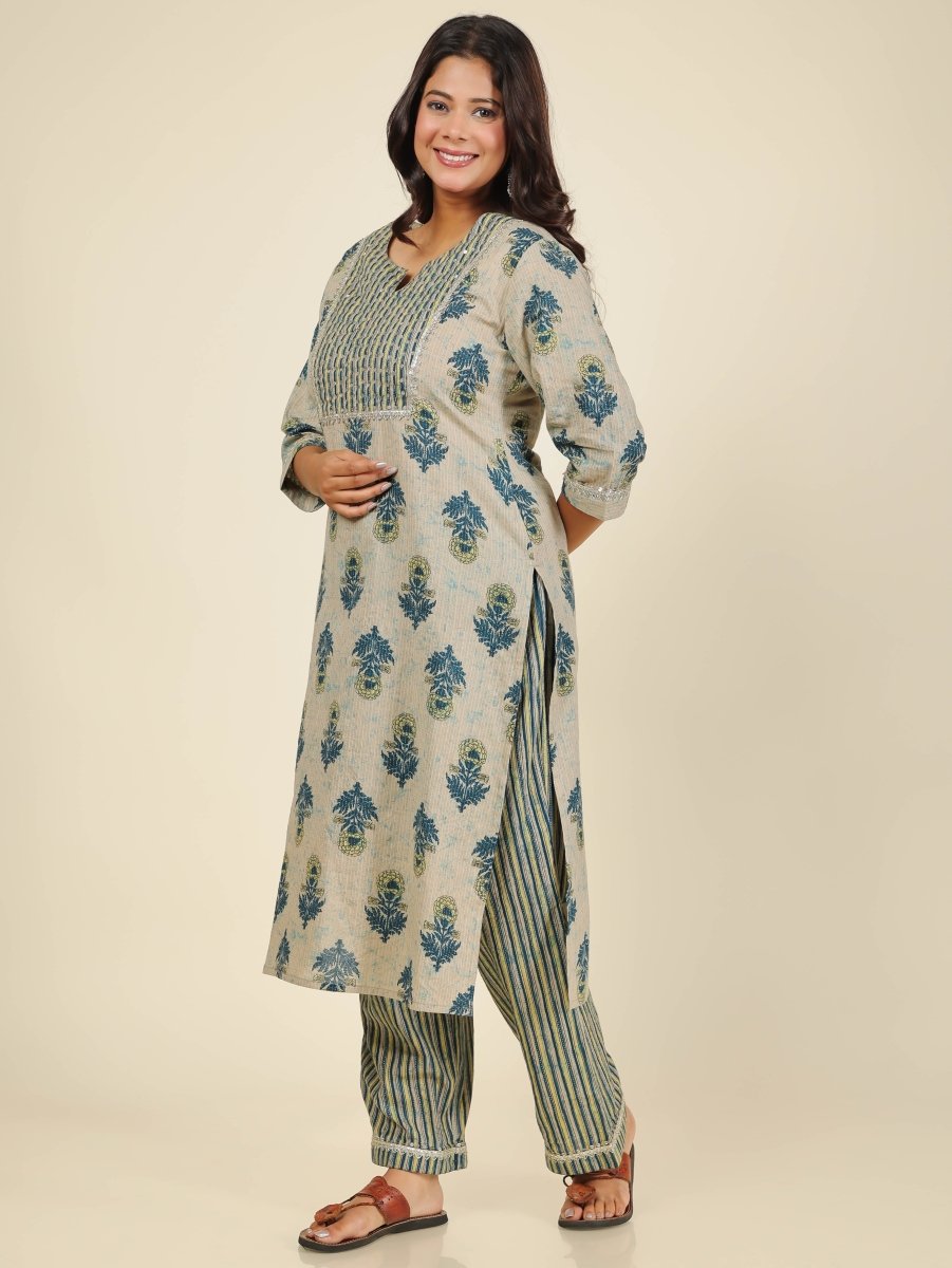 Aramya Straight Soft Cotton Floral Print Women's Kurta - Beige