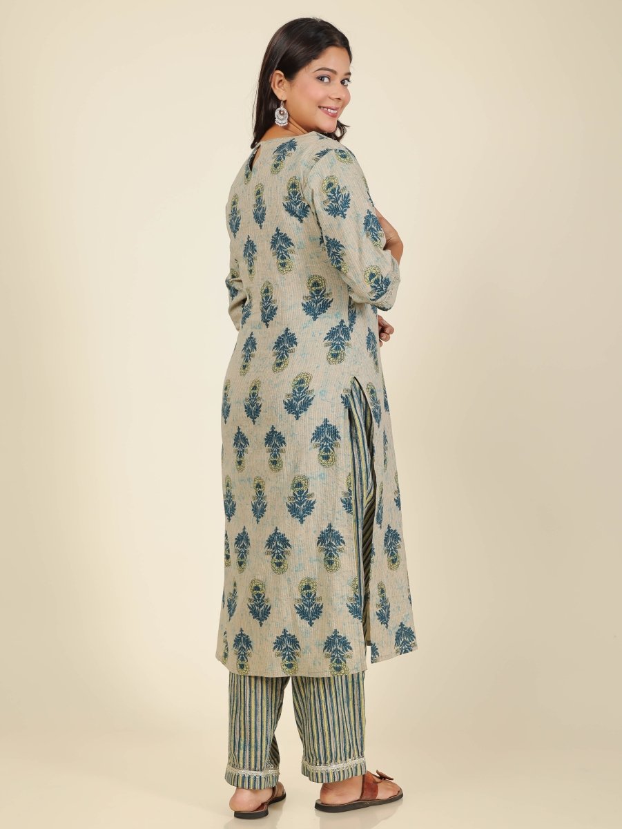 Aramya Straight Soft Cotton Floral Print Women's Kurta - Beige