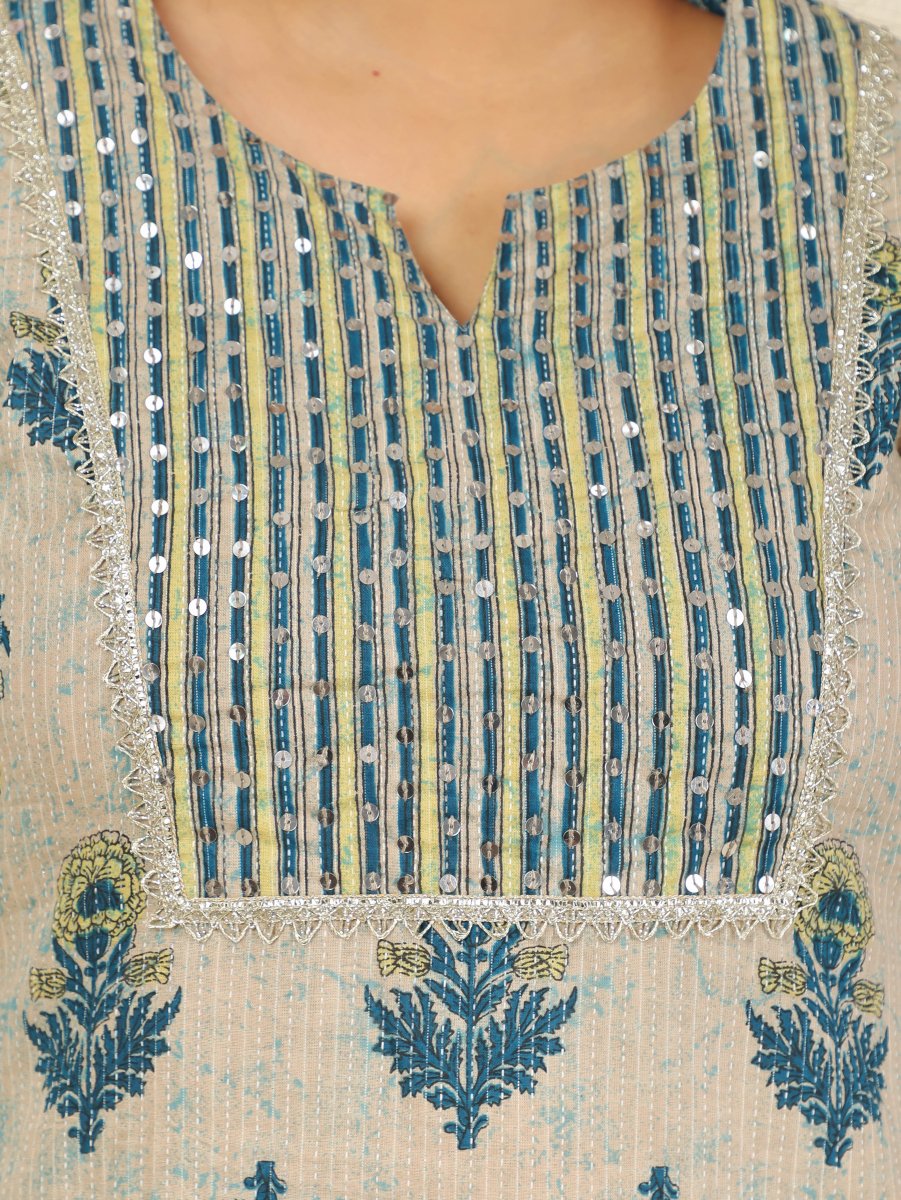 Aramya Straight Soft Cotton Floral Print Women's Kurta - Beige