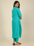 Aramya Straight Kantha Cotton Woven Design Print Women's Kurta - Turquoise