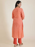 Aramya Straight Soft Cotton Striped Print Women's Kurta - Orange