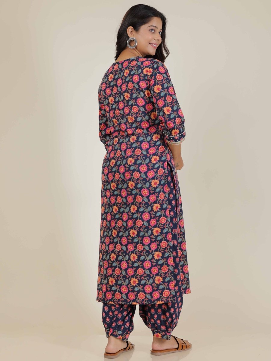 Aramya Straight Soft Cotton Floral Print Women's Kurta - Blue