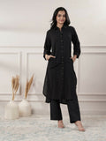 Joban Fashion Women's Black Cotton Dress With Button