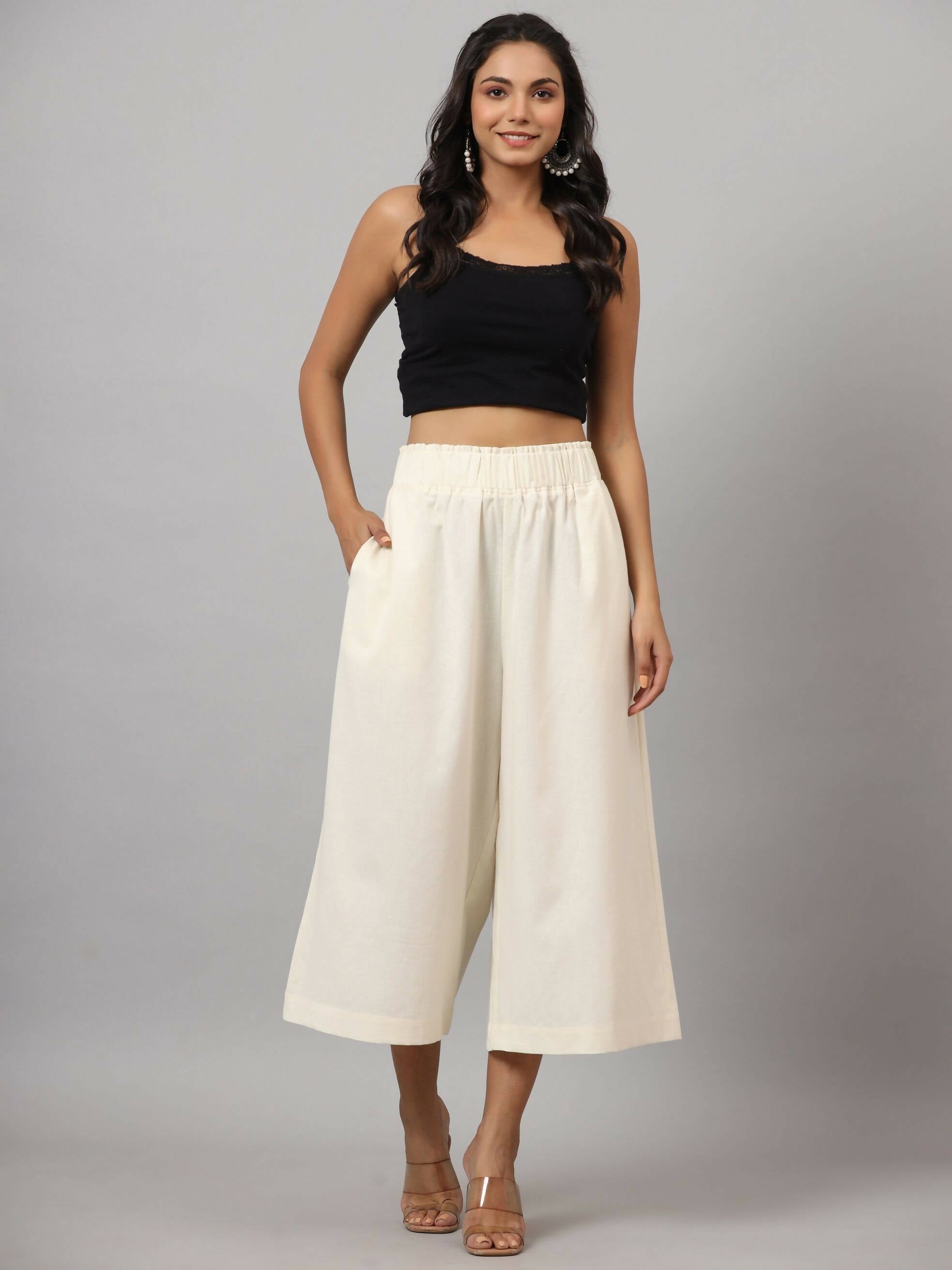 Juniper Women's Ivory Cotton Flex Flared Culottes