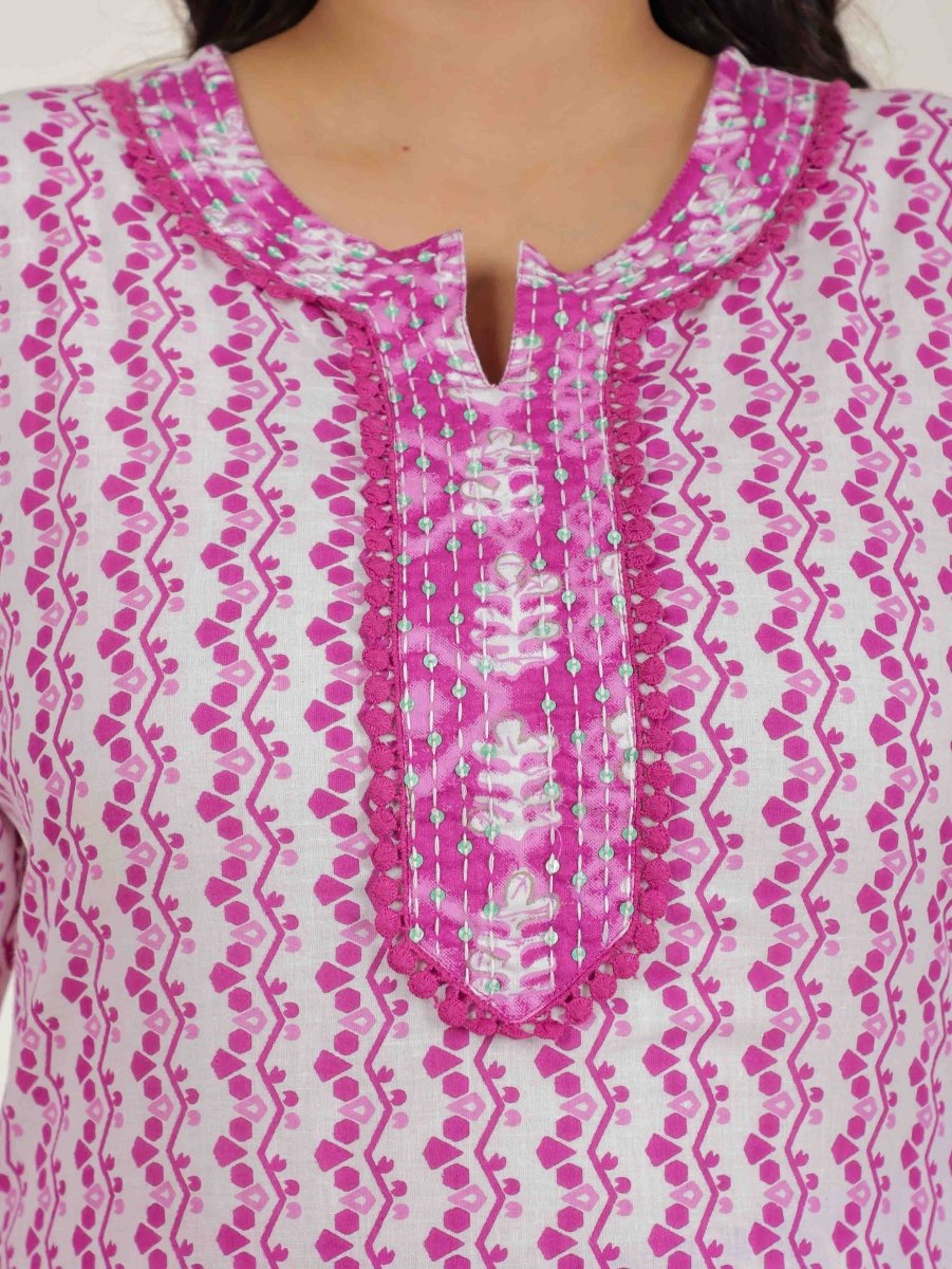 Aramya Straight Soft Cotton Abstract Print Women's Kurta Set - Pink
