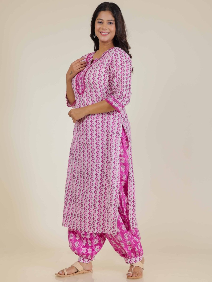 Aramya Straight Soft Cotton Abstract Print Women's Kurta Set - Pink