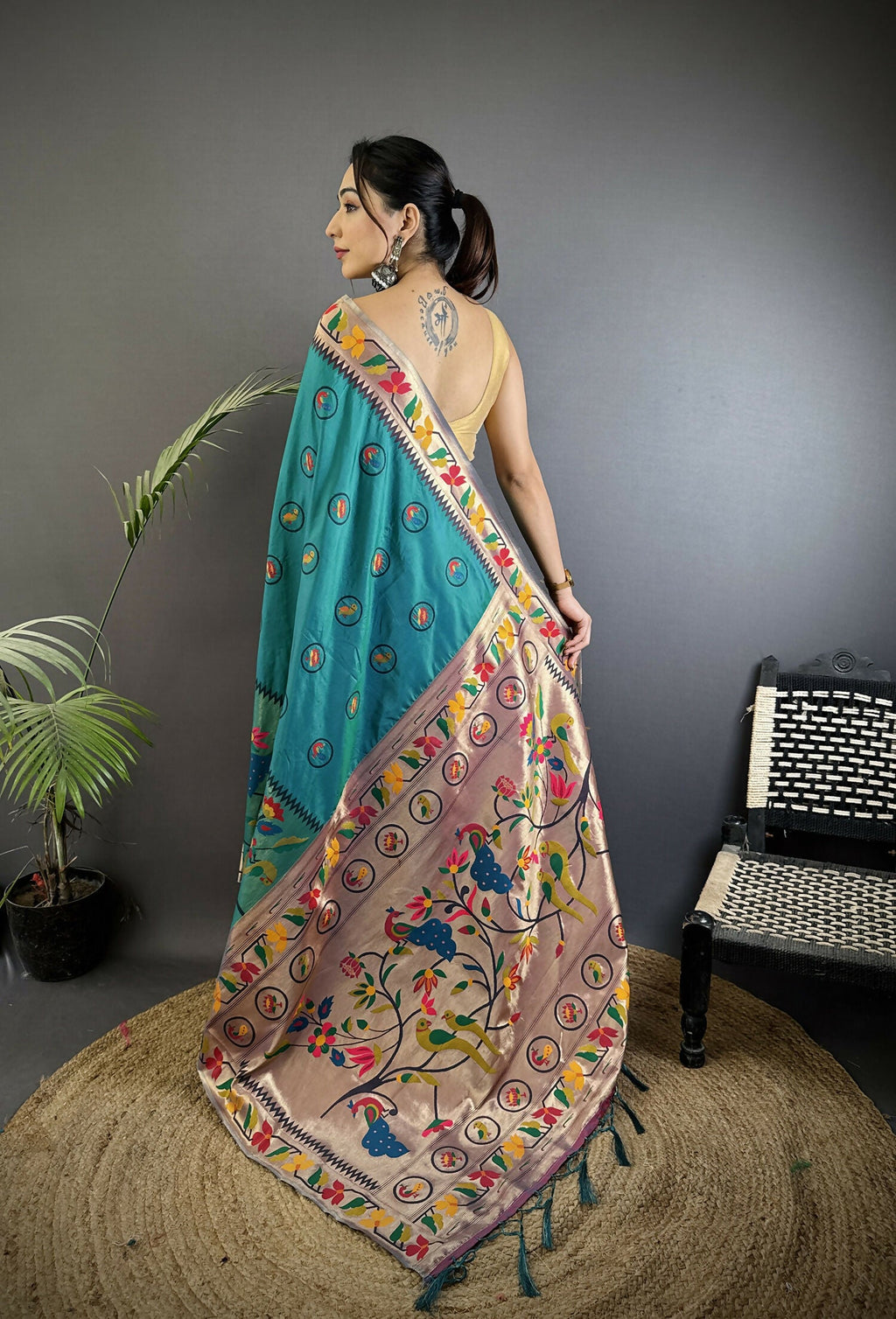 Joban Fashion Cyan Blue Paithani Soft Silk Meenakari Saree