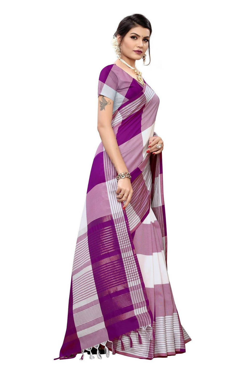 Vamika Wine Cotton Silk Weaving Saree (Gamma Checks Wine)