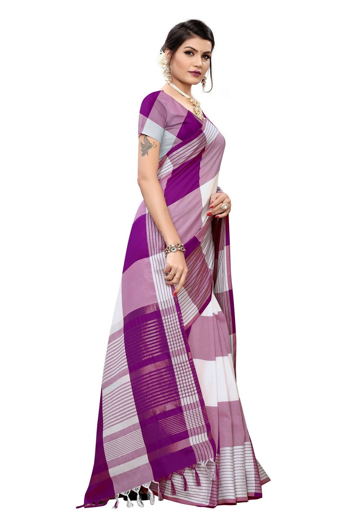 Vamika Wine Cotton Silk Weaving Saree (Gamma Checks Wine)