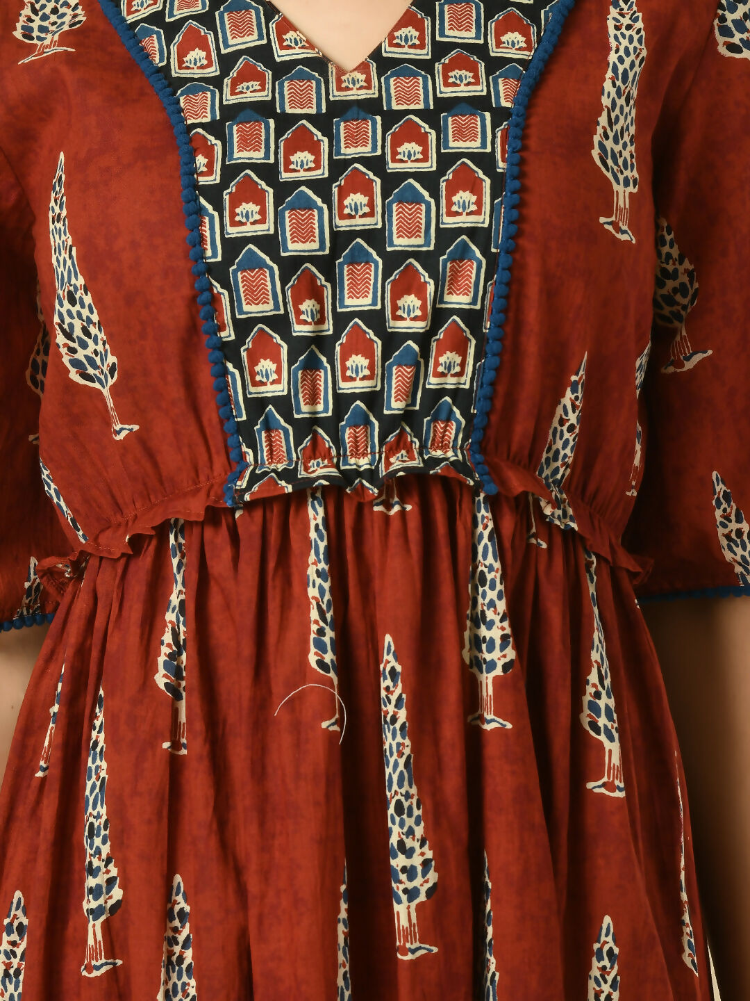 Myshka Women's Rust Printed Cotton Party Dress