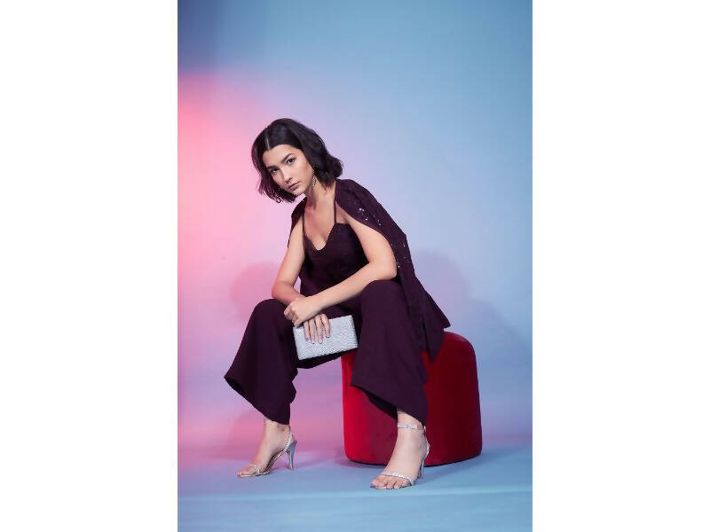 Maroon Georgette Sequence With Thread Designer Co-Ord Set - Flory