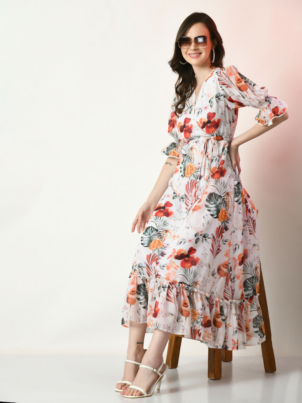 Myshka Women's White Printed Dress