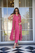The52 Peach Women's Viscose Zari Chanderi Fabric Embroidered Work Straight Kurta, Pant and Dupatta Set