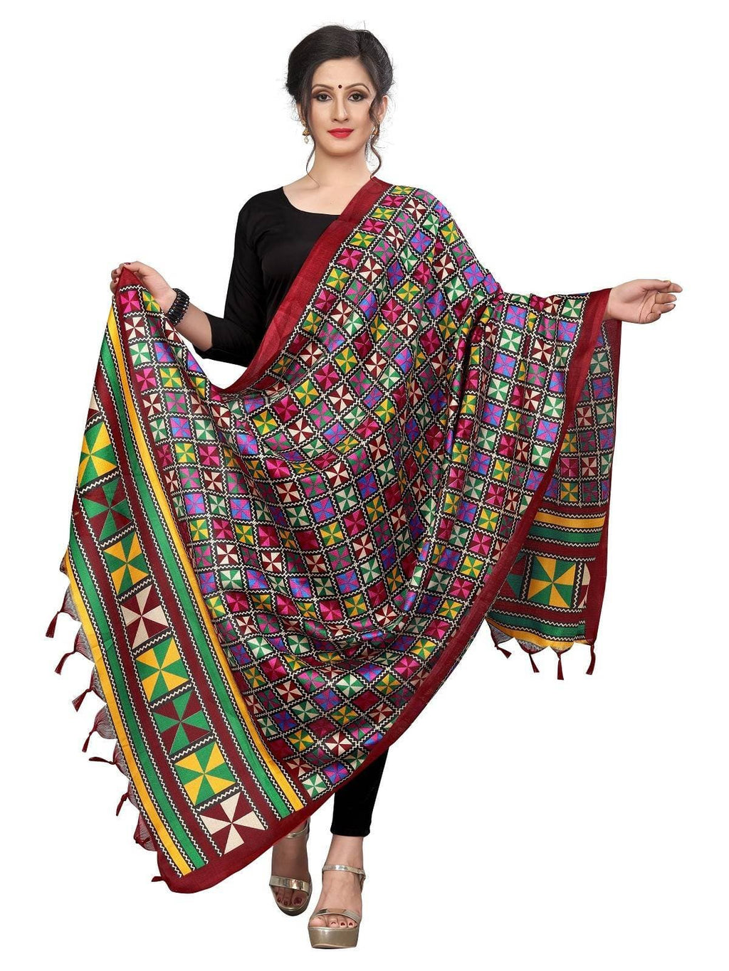 Vamika Colourful Red Printed Khadi Bhagalpuri Beautiful Dupatta