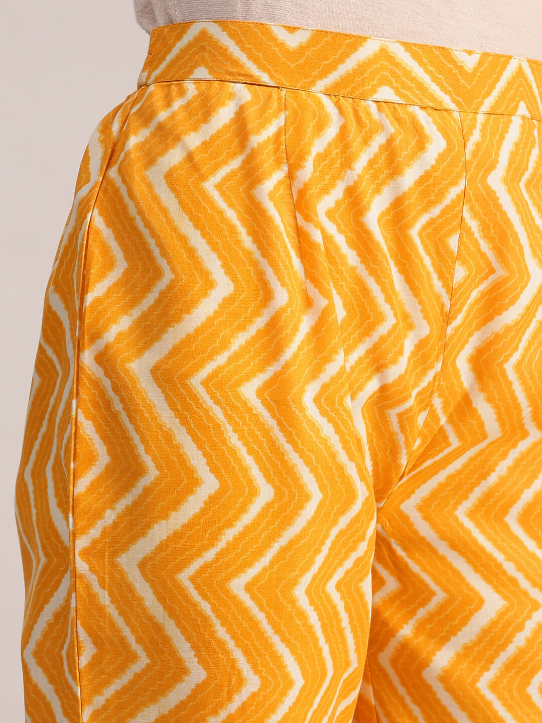 Aavyora Women Mustard Yellow Floral Printed Kurta with Chevron Printed Pants & Dupatta Set