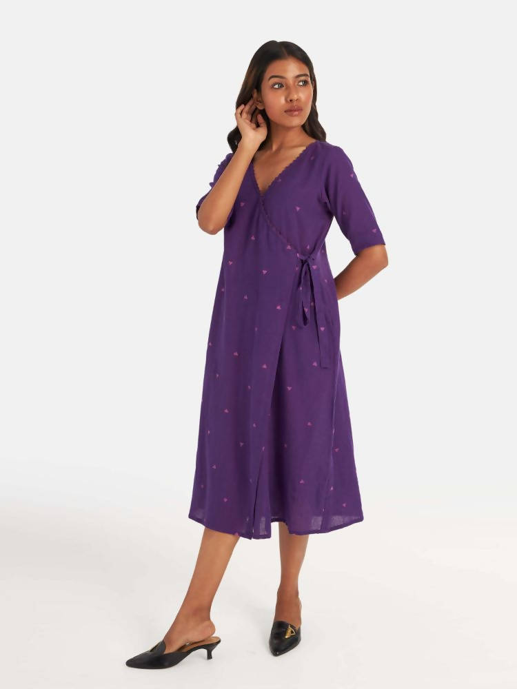 Suta Women's Purple Geometric Fit and Flare Dress