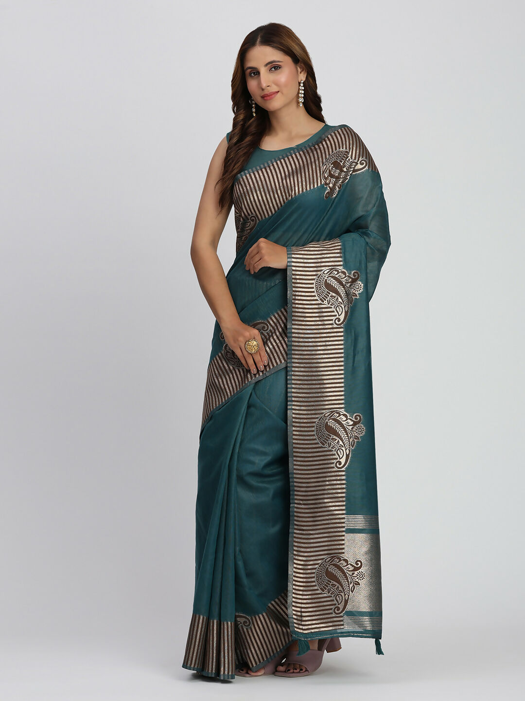 Shree Shyam Fashion Linen Cotton Sea Green Saree