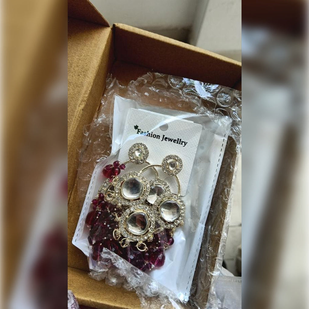 Jewel City Luxurious Polki Diamond and Wine Chandelier Earrings