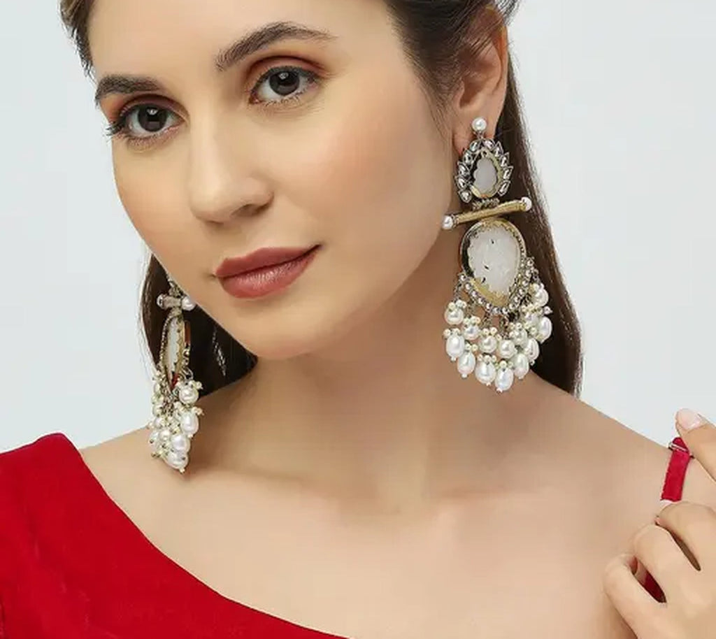 Jewel City Elegant Pearl and Crystal Chandelier Earrings - Luxurious Statement Jewelry