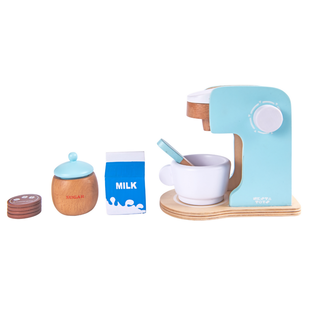 Nesta Toys Wooden Coffee Maker Toy (Blue), Kitchen Cooking Toy, Pretend Play (3+ Years) - 9 Pcs