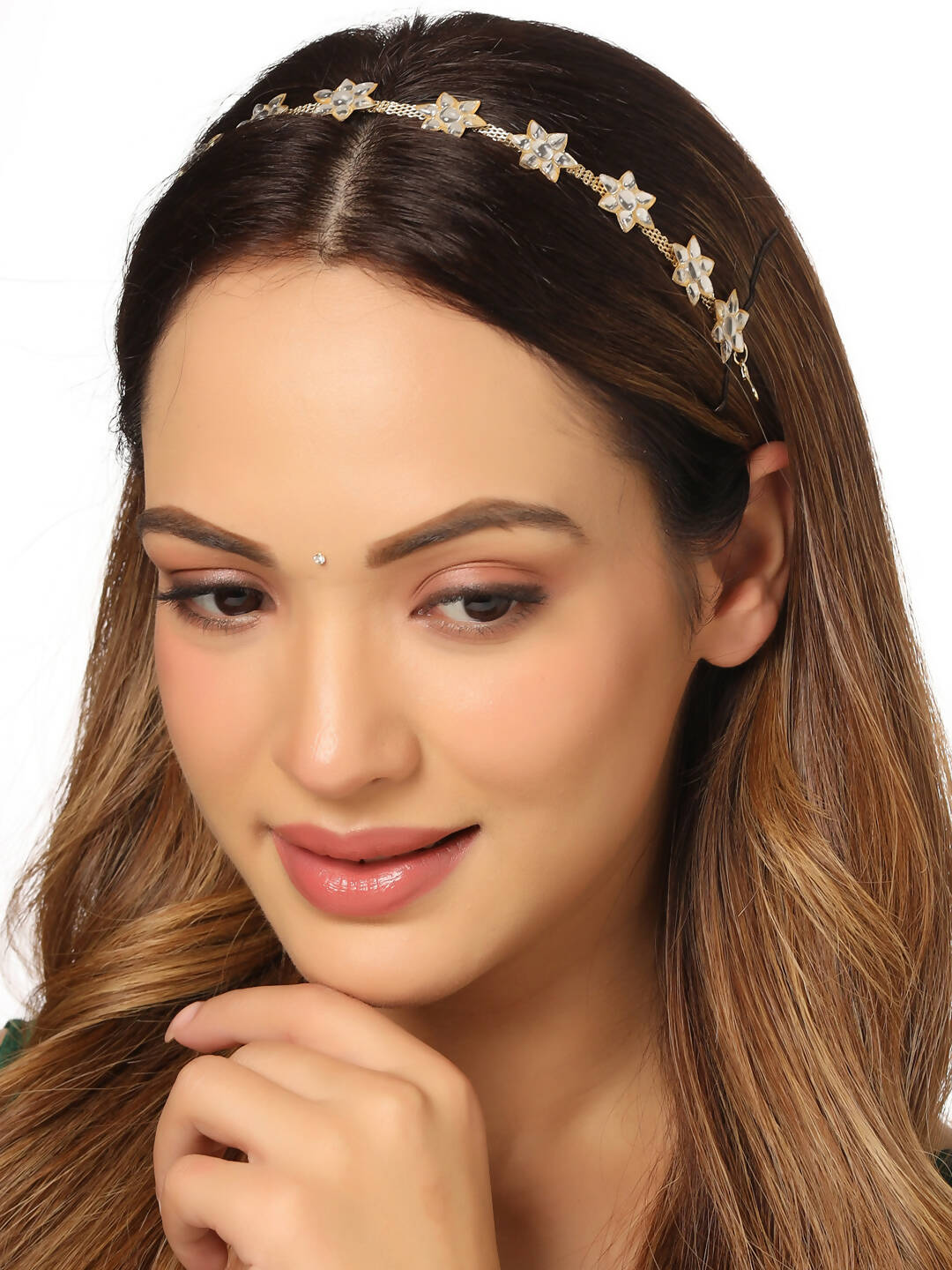NVR Women's Gold-Polished Traditional Trending Matha Patti