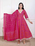 Miravan Women's Bandhani Ethnic Anarkali Kurta and Dupatta