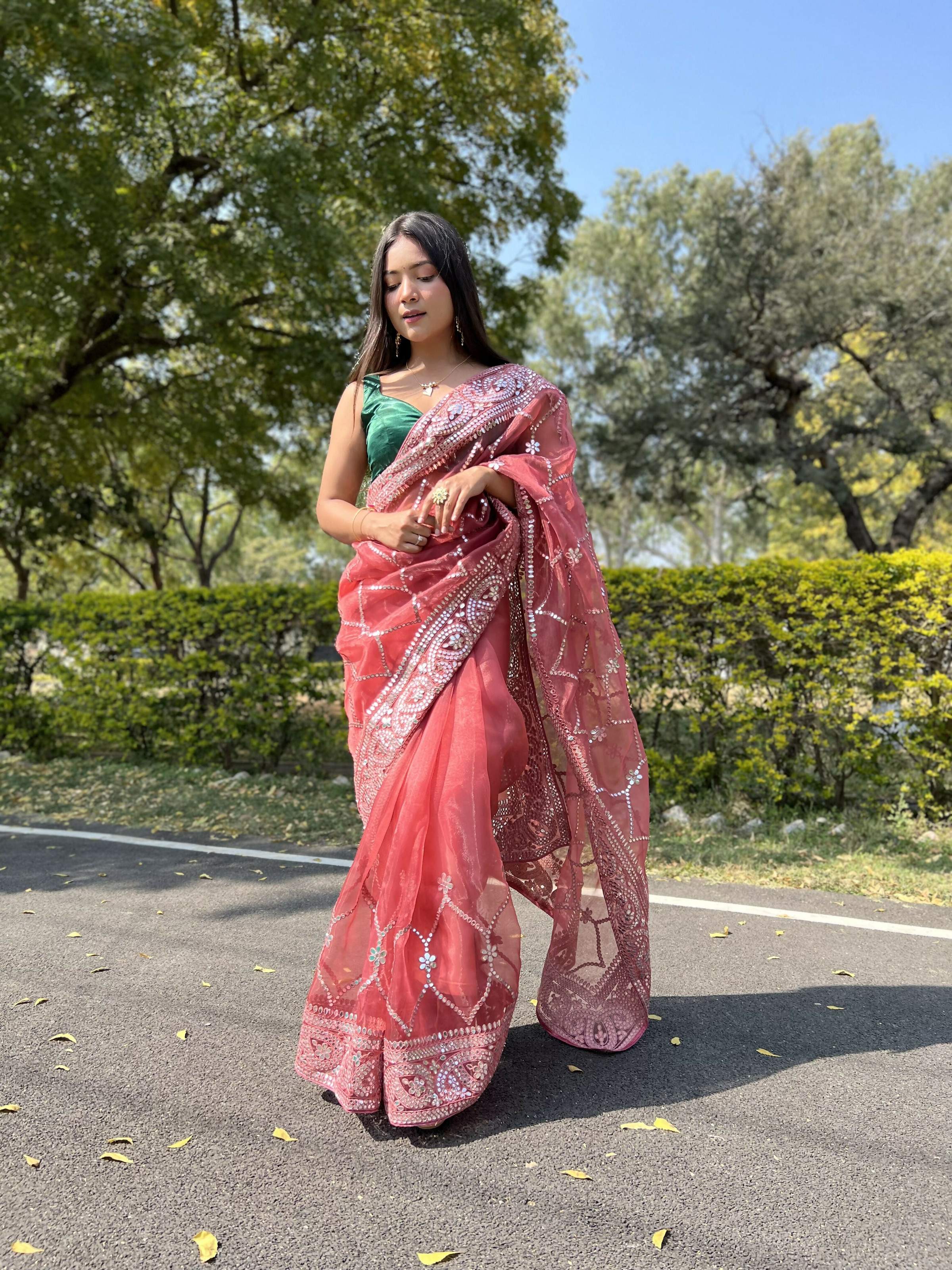 Vamsee Naina Maroon Organza Saree
