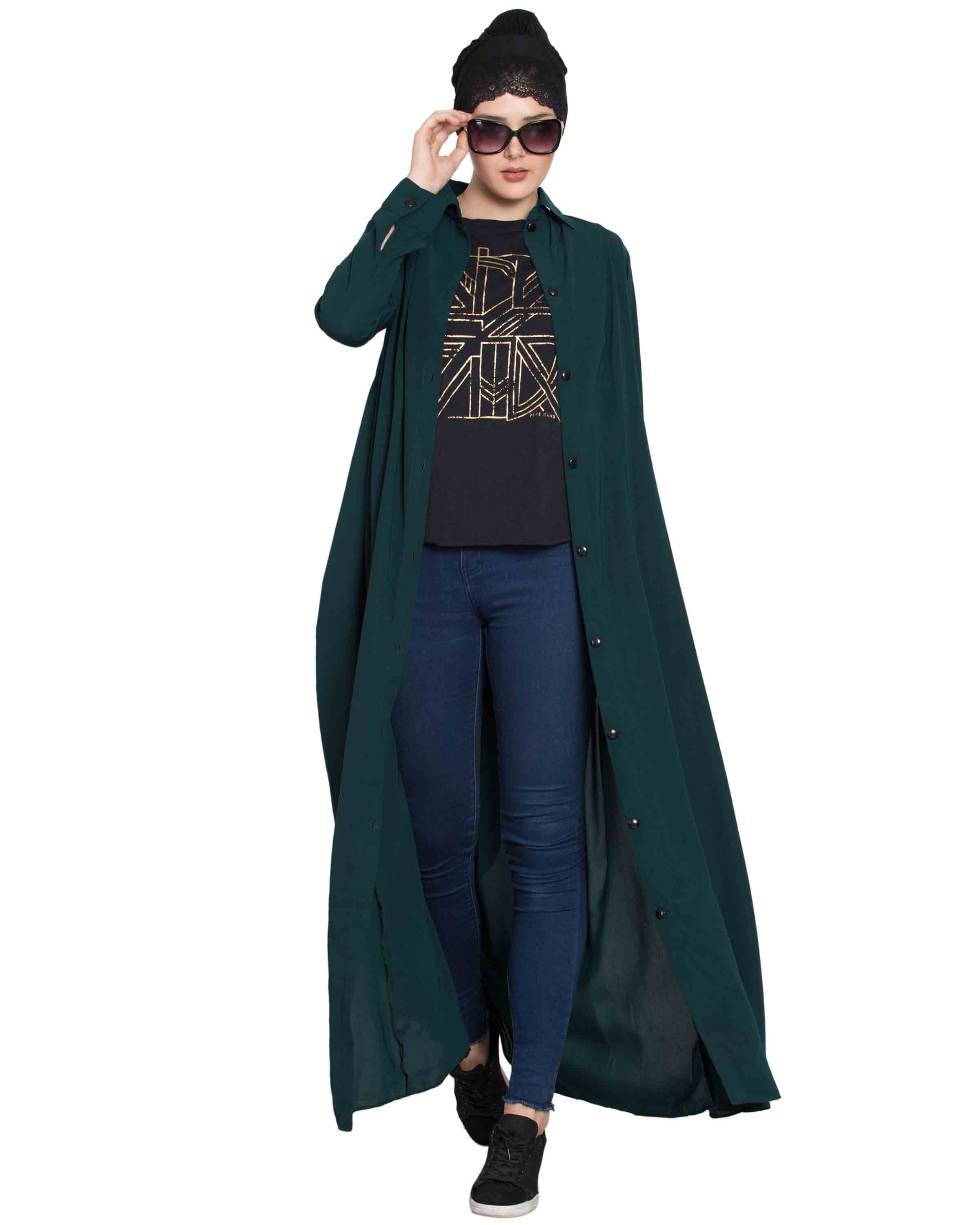 Bashariya Front Open Abaya In Firdaus Fabric With Fabric Belt and Side Pockets