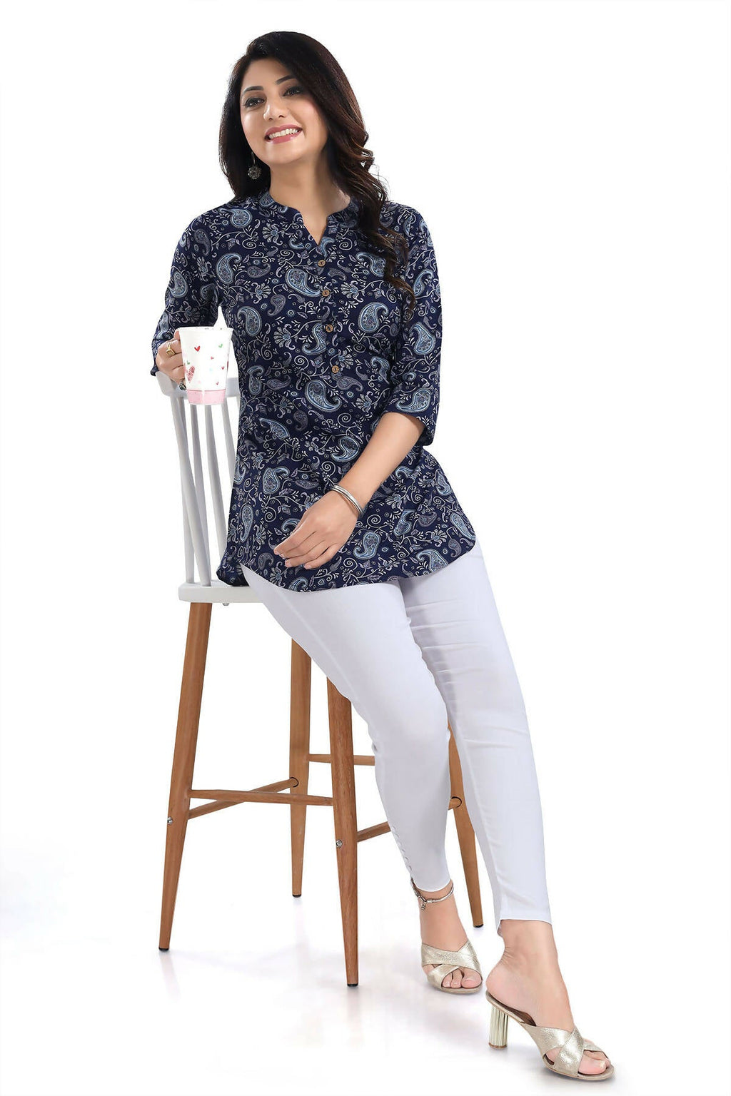 Snehal Creations Ethnic Galore Blue Short Tunic Top for Women