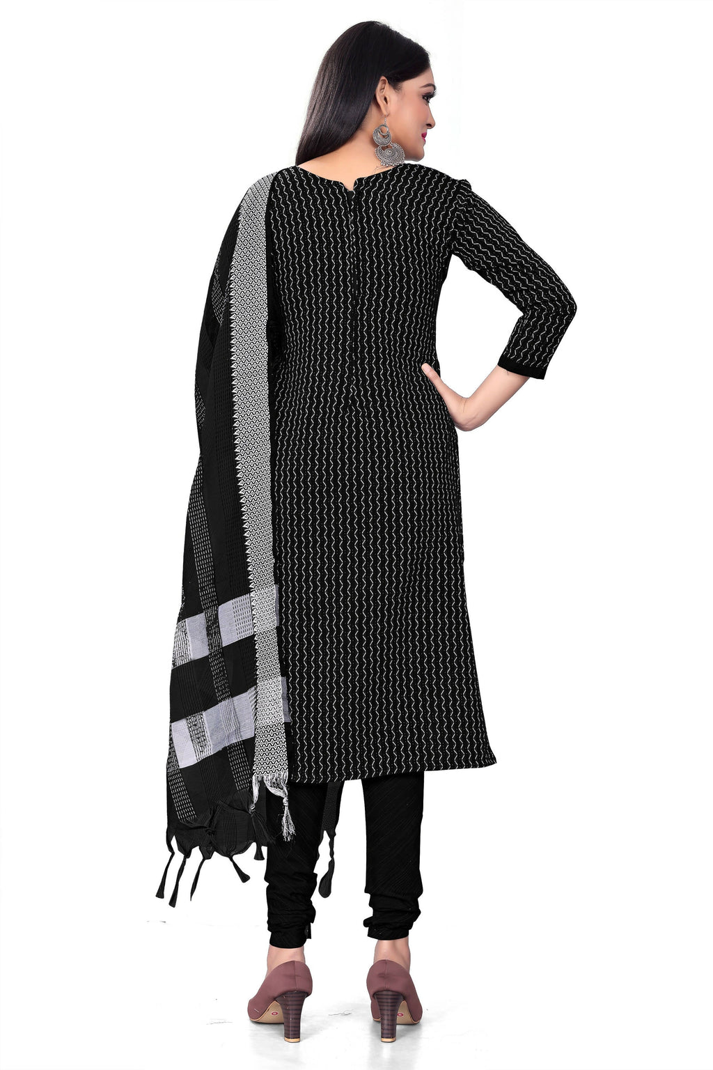 Black Cotton Jacquard Woven Unstitched Dress Material - Amara