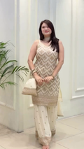 Lehenga Mart Designer Sequence Embroidery Top And Palazzo With Dupatta Set-White