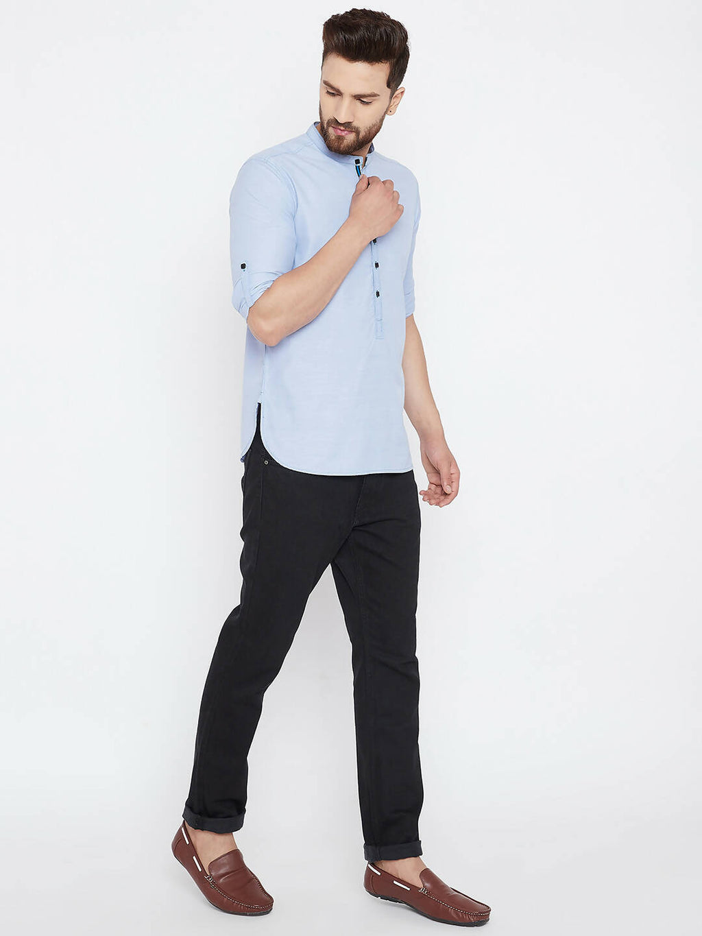 Even Apparels Blue Pure Cotton With Band Collar Men's Kurta