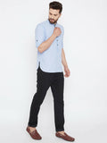 Even Apparels Blue Pure Cotton With Band Collar Men's Kurta