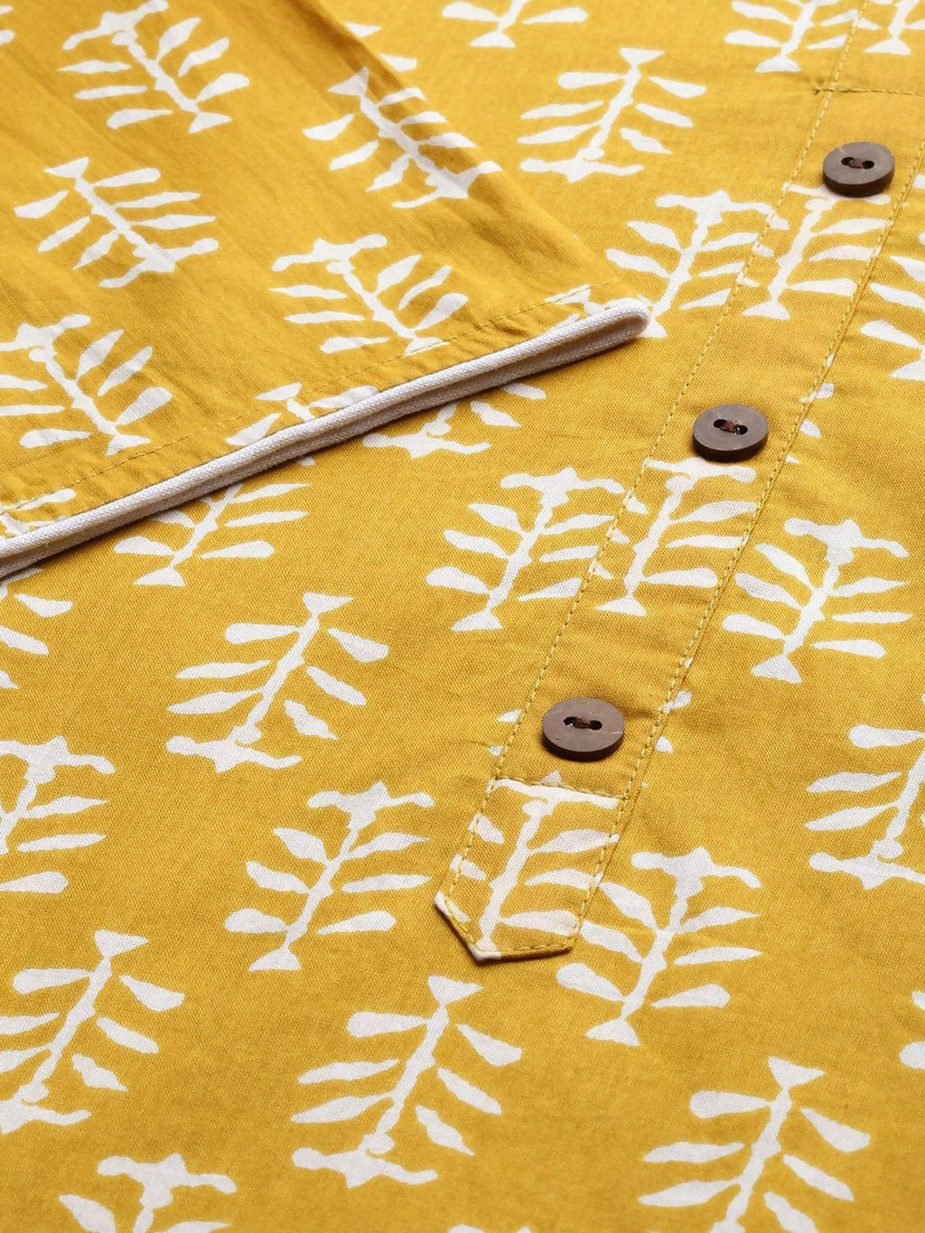 Vamika Printed Cotton Yellow Party Wear/Casual Wear Kurta Set/Suit